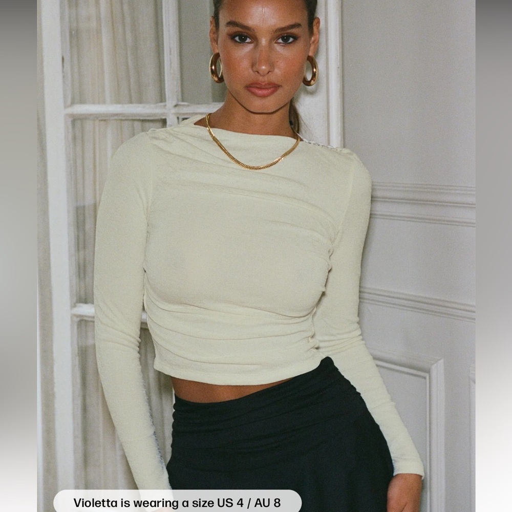 Princess Polly Cream Long Sleeve Blouse